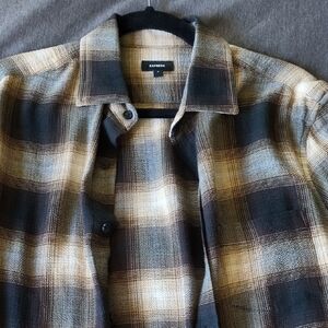 Express Men’s Plaid Button-Front Shirt Jacket - Black & Cream